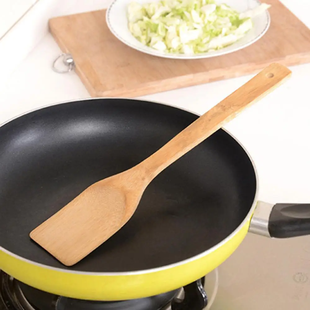 1 Pc Bamboo Cooking Utensils Anti-Slip Kitchen Tool Eco-friendly Wooden Spatula Spoon Shovel Soup Cookware BPA Free Professional