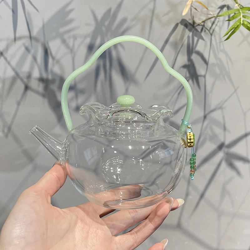 Jingzhe, Green Borosilicate Glass Ruyi Beam Pot, Teapot, Household Glass Teapot, Single Pot, High-end Tea Set